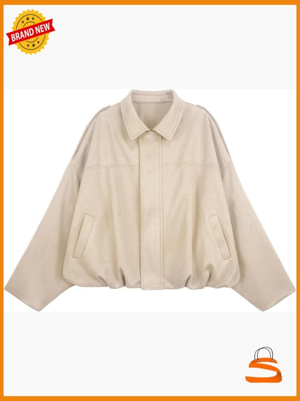 Faux Suede Cropped Bomber Jacket Oversized Pilot Coat Lapel Collar Zip Up